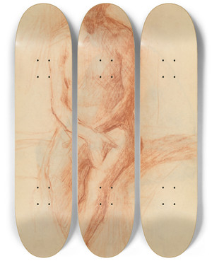 Triptych art skateboard deck of Elemr Halszhradil Sitting Male Nude_2 by Elemir Halasz Hradil (1873-1948)