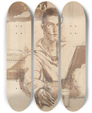 Triptych art skateboard deck of Zygmunt Waliszewski Selfportrait_4 by Zygmunt Waliszewski (1897-1936)