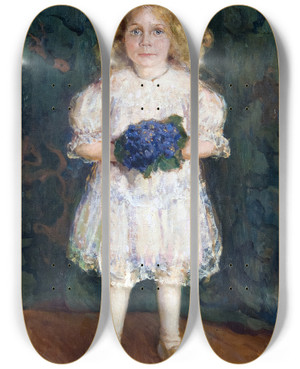 Triptych art skateboard deck of Gerda Wallander Portrait Of Ingamaria Thiel by Gerda Wallander (1862-1926)