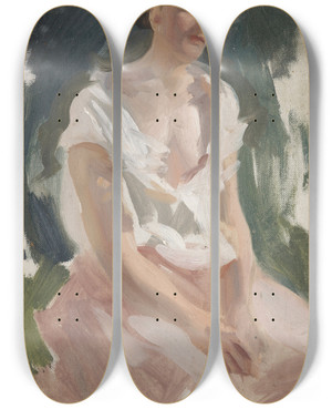 Triptych art skateboard deck of Charles Sims Figure Of A Woman by Charles Sims (1873-1928)