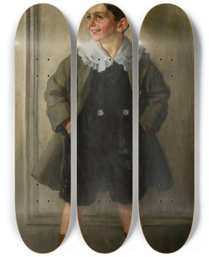 Triptych art skateboard deck of Hans Larwin Portrait Of A Boy by Hans Larwin (1873-1938)