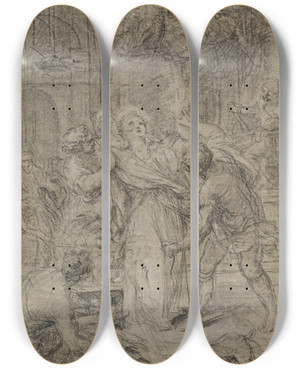 Triptych art skateboard deck of Agostino Masucci The Martyrdom Of Saint Lawrence by Agostino Masucci (1692-1768)