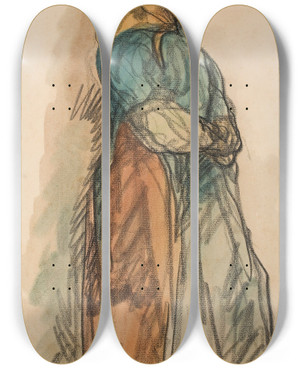 Triptych art skateboard deck of Isidre Nonell Waiting by Isidre Nonell (1872-1911)