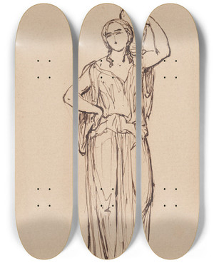 Triptych art skateboard deck of Nicaise De Keyser Woman With Pitcher_2 by Nicaise De Keyser (1813-1887)