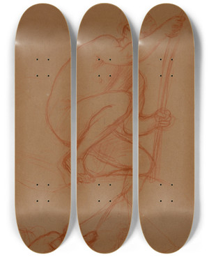 Triptych art skateboard deck of Pierre Puvis De Chavannes Deux Tudes Dhomme Soulevant Un Carrelet by Pierre Puvis De Chavannes (1824-1898)
