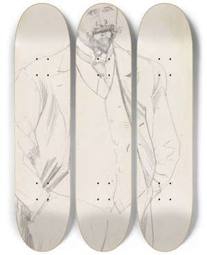 Triptych art skateboard deck of Christian Krohg Mannsportrett Knestykke Med Mustasje Og Hatt by Christian Krohg (1852-1925)