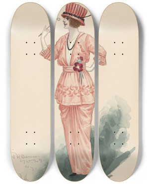 Triptych art skateboard deck of Will R Barnes Tango Morning Gown by Will R Barnes (1939)