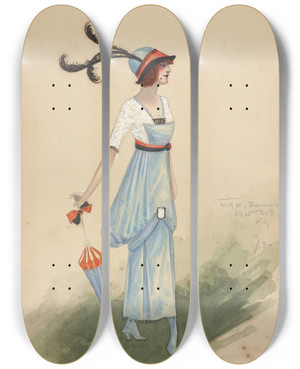 Triptych art skateboard deck of Will R Barnes Act Ii8 Society Girls by Will R Barnes (1939)