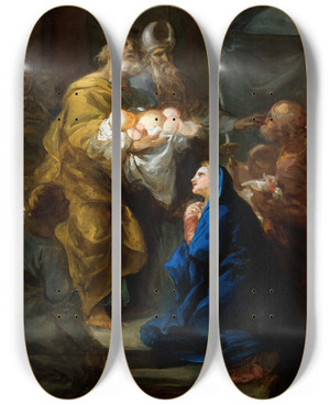 Triptych art skateboard deck of Vicente Lpez Portaa Presentation Of Christ In The Temple by Vicente Lopez Portana (1772-1850)