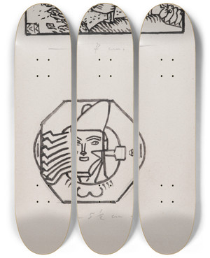 Triptych art skateboard deck of Akseli Gallenkallela Korukalevala The Illustrated Kalevala Poem Xxviii Opening Vignette End Vignette_1 by Akseli Gallen Kallela (1865-1931)