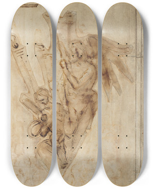 Triptych art skateboard deck of Filippino Lippi Two Angels Carrying Torches by Filippino Lippi (1457-1504)