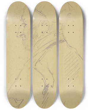 Triptych art skateboard deck of Anton Burger Metzgermeister Haag Im Profil Nach Links by Anton Burger (1824-1905)