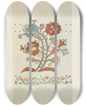 Triptych art skateboard deck of Nikolay Samokish Motivy Ukrainskago Ornamenta Pl 18 by Nikolay Samokish (1860-1944)