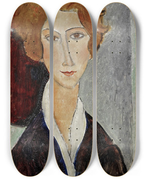 Triptych art skateboard deck of Amedeo Modigliani Portrait De Femme_2 by Amedeo Modigliani (1884-1920)