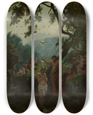 Triptych art skateboard deck of Francoislouis Franais Le Baptme Du Christ by Francois Louis Francais (1814-1897)