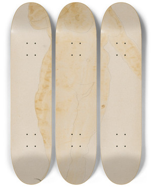 Triptych art skateboard deck of Auguste Rodin Standing Female Nude Left Armextended by Auguste Rodin (1840-1917)