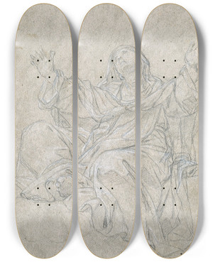Triptych art skateboard deck of Giovanni Odazzi Study For Saint Catherine by Giovanni Odazzi (1663-1731)