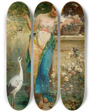 Triptych art skateboard deck of Hans Zatzka Oriental Beauty by Hans Zatzka (1859-1945)