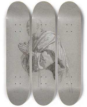 Triptych art skateboard deck of Isidore Pils Drapery Study For A Cleric_1 by Isidore Pils (1815-1875)