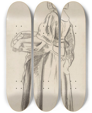 Triptych art skateboard deck of Richard Nicolas Roland Holst Staand Huizer Meisje Met Fruitmand_1 by Richard Nicolaus Roland Holst (1868-1938)