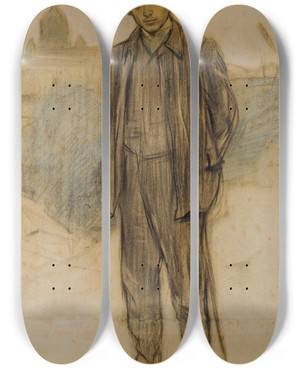 Triptych art skateboard deck of Ramn Casas Portrait Of Pablo Picasso by Ramon Casas (1866-1932)
