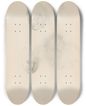 Triptych art skateboard deck of Signe Scheel Riss Av To Ansikter by Signe Scheel (1860-1942)