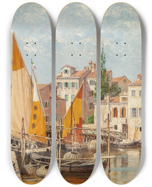 Triptych art skateboard deck of Antonietta Brandeis A View Of Venice by Antonietta Brandeis (1848-1926)