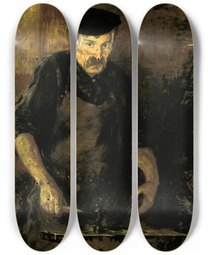 Triptych art skateboard deck of James Carroll Beckwith The Blacksmith by James Carroll Beckwith (1852-1917)