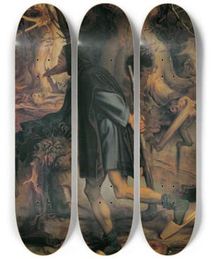 Triptych art skateboard deck of Moritz Von Schwind Rbezahl by Moritz Von Schwind (1804-1871)
