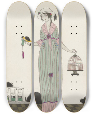 Triptych art skateboard deck of Charles Martin Robe De Linon by Charles Martin (1884-1934)