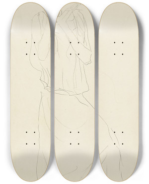 Triptych art skateboard deck of Gustav Klimt Stehend Mit Erhobenem Unterarmen Nach Rechts Studie Fr Die Tnzerin by Gustav Klimt (1862-1918)