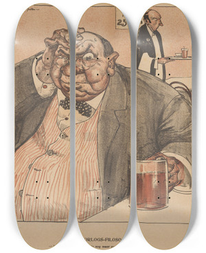 Triptych art skateboard deck of Willy Sluiter Oorlogsfilosoof by Willy Sluiter