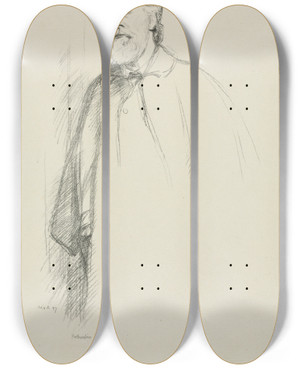 Triptych art skateboard deck of William Rothenstein Alphonse Legros by William Rothenstein (1872-1945)