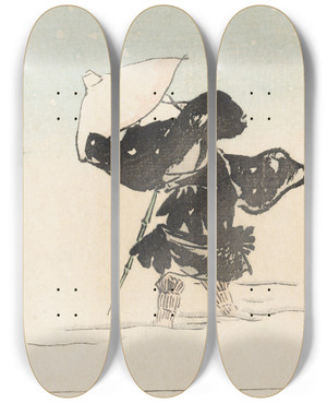 Triptych art skateboard deck of Nakayasu Shinzabur Shin Zuan Pl01 by Nakayasu Shinzaburo (1892)