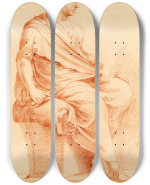 Triptych art skateboard deck of Cornelis Pronk Beeld Van Een Zittende Man In Toga by Cornelis Pronk (1691-1759)