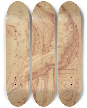 Triptych art skateboard deck of Italian 17Th Century A Seated Nude by Italian 17th Century