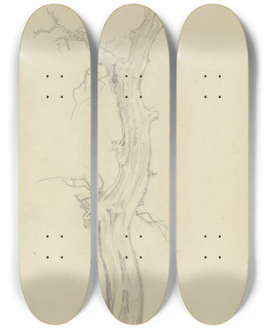 Triptych art skateboard deck of August Lucas Leafless Tree by August Lucas (1803-1863)