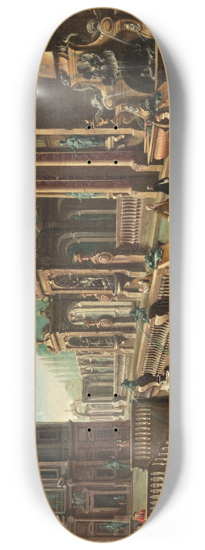 Francesco Battaglioli - View of a villa with a fountain, gardens and elegant figures 8.25 inch art skate deck