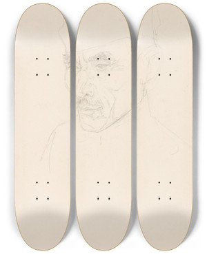 Triptych art skateboard deck of Jan Veth Portret Van Een Javaan Schets by Jan Veth (1864-1925)