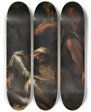Triptych art skateboard deck of Salvator Rosa The Dream Of Aeneas_1 by Salvator Rosa (1615-1673)