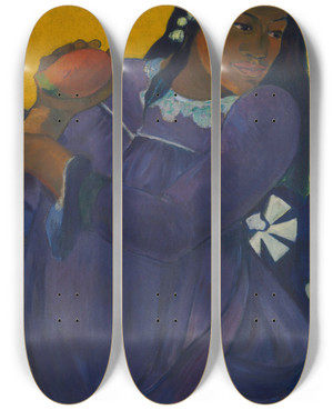 Triptych art skateboard deck of Paul Gauguin Woman With Mango by Paul Gauguin (1848-1903)