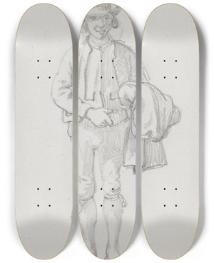 Triptych art skateboard deck of Wilhelm Marstrand Stende Svensk Bondekarl by Wilhelm Marstrand (1810-1873)