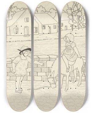 Triptych art skateboard deck of Monogrammist Mfn Robes De Toile Peinte_2 by Monogrammist Mfn
