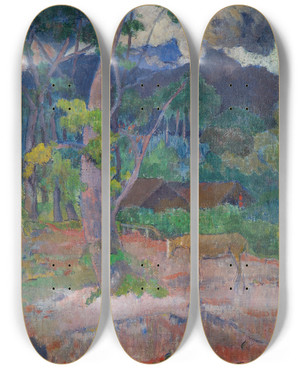 Triptych art skateboard deck of Paul Gauguin Landscape With A Horse by Paul Gauguin (1848-1903)