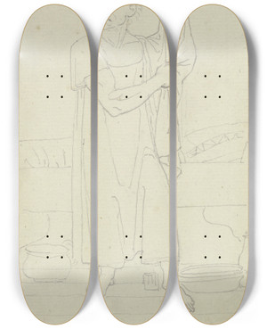 Triptych art skateboard deck of Peter Von Cornelius Herr Varrentrapp Sich Im Gesundheitshemd Prsentierend Taunusreise by Peter Von Cornelius (1784-1867)