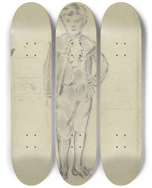 Triptych art skateboard deck of Otto Scholderer Portrt Victor Scholderer In Ganzer Figur by Otto Scholderer (1834-1902)