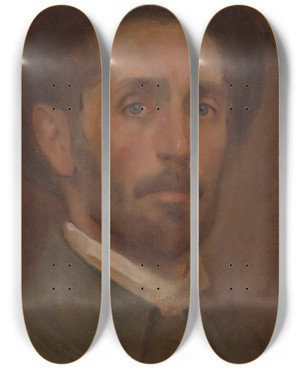 Triptych art skateboard deck of Milan Thomka Mitrovsk Selfportrait_3 by Milan Thomka Mitrovsky (1875-1943)