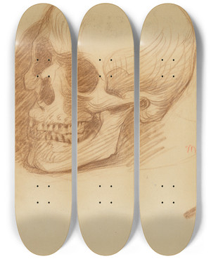Triptych art skateboard deck of Milan Thomka Mitrovsk Skull Study by Milan Thomka Mitrovsky (1875-1943)