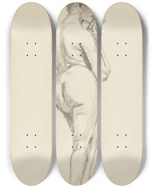 Triptych art skateboard deck of Adolf Sternschuss Akt Stojcej Kobiety Z Uniesionymi Domi by Adolf Sternschuss (1873-1915)