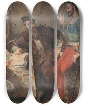 Triptych art skateboard deck of Eugne Delacroix Mphistophls Apparaissant Faust by Eugene Delacroix (1798-1863)